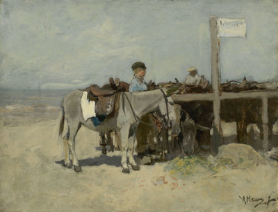 Schilderij van Anton Mauve, Ezelstandplaats op het strand te Scheveningen, 1876